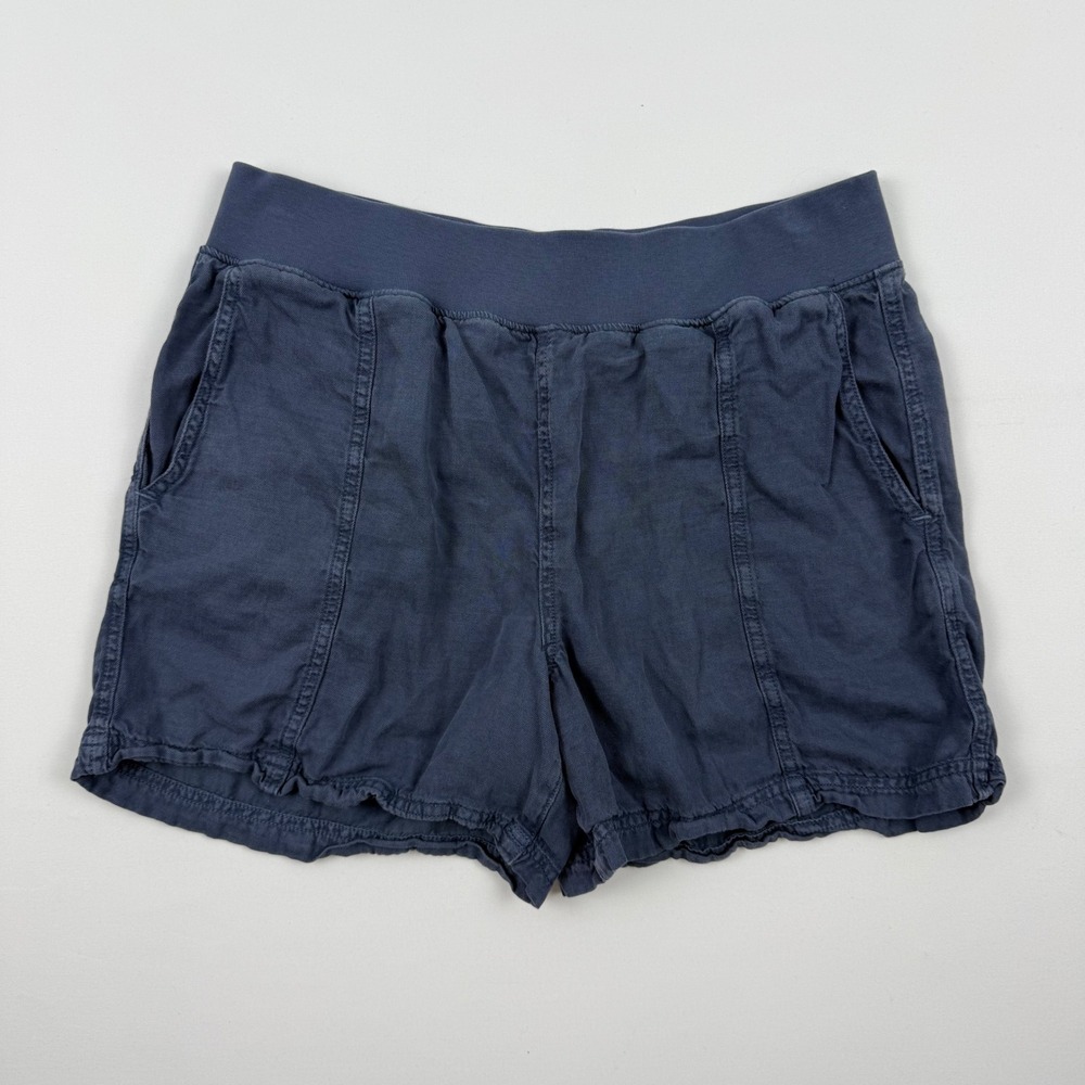 Faherty Women Navy Blue Tencel Linen Blend Pull On Shorts XS